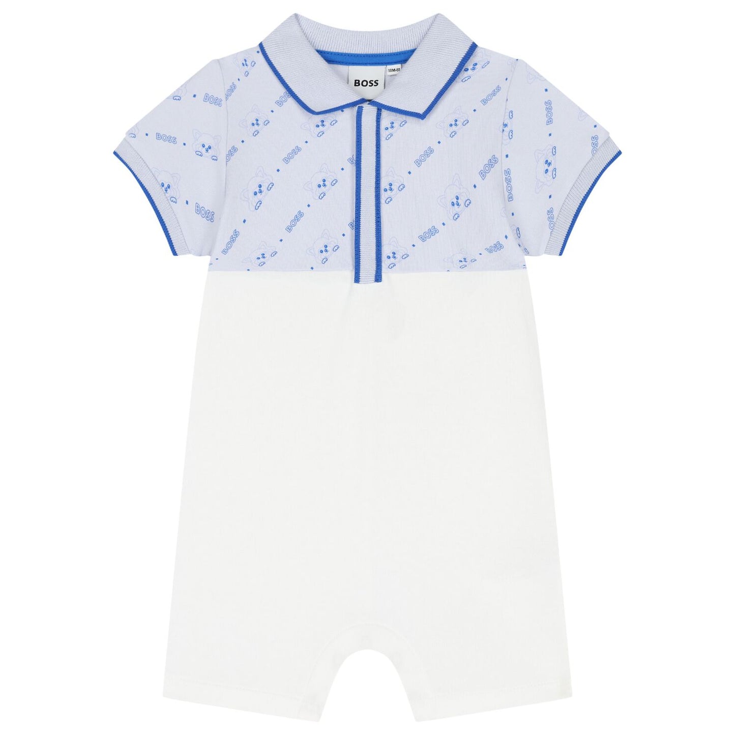 BOSS Baby Boys Blue & White Logo Romper