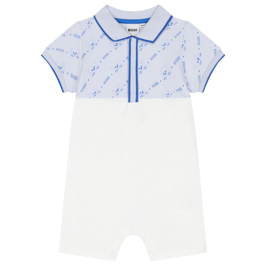 BOSS Baby Boys Baby Blue & White Logo Romper