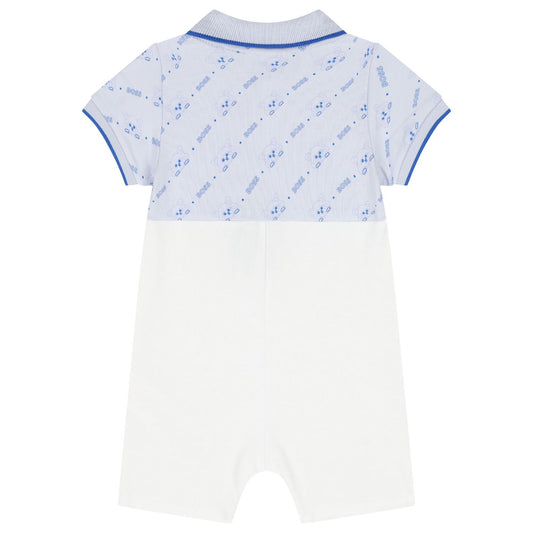BOSS Baby Boys Baby Blue & White Logo Romper