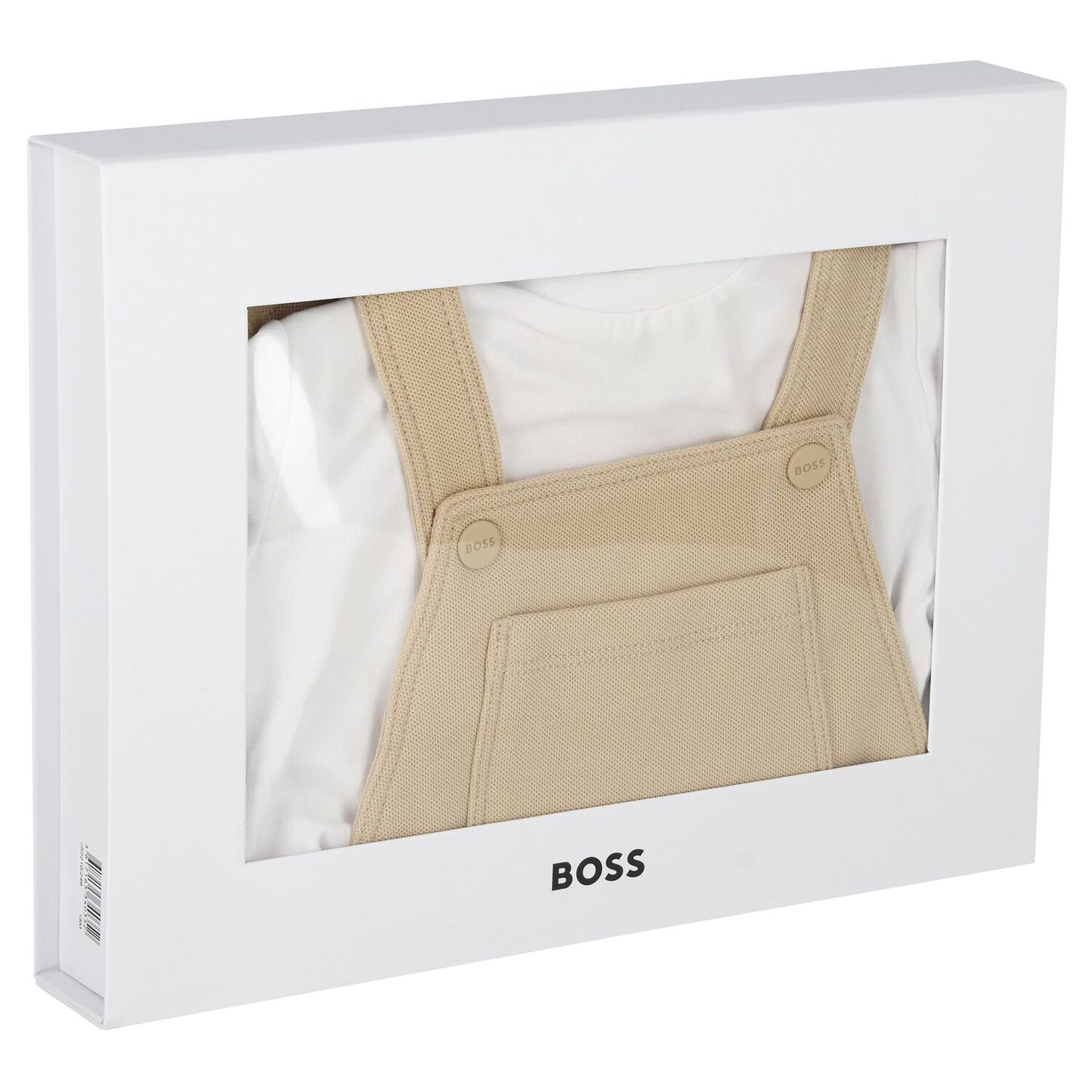 BOSS Baby Boys Beige & White Logo Dungaree Set