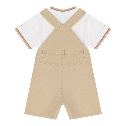 BOSS Baby Boys Beige & White Logo Dungaree Set