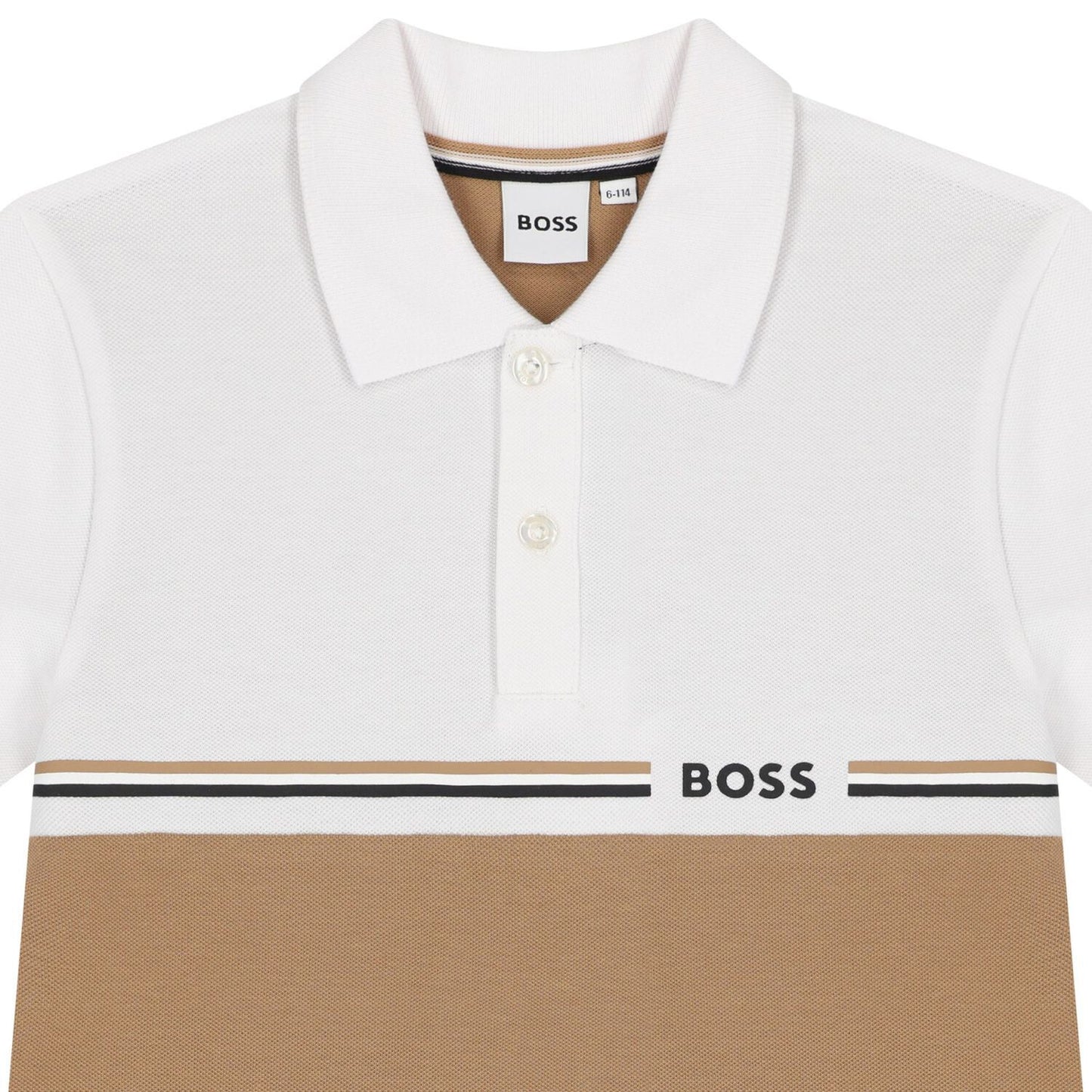 BOSS Boys White & Beige Logo Polo Shirt
