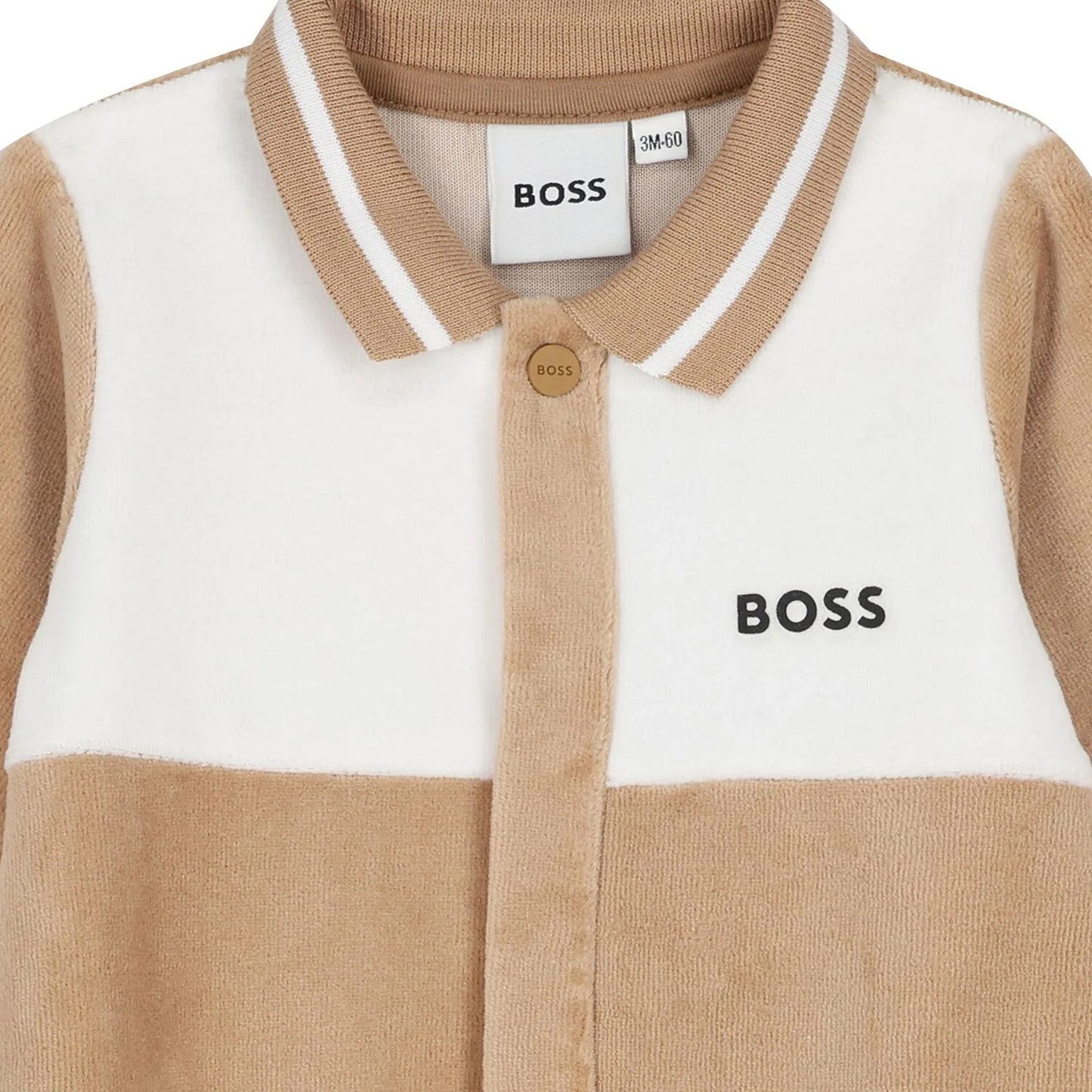 BOSS Baby Boys Beige & White Logo Babygrow