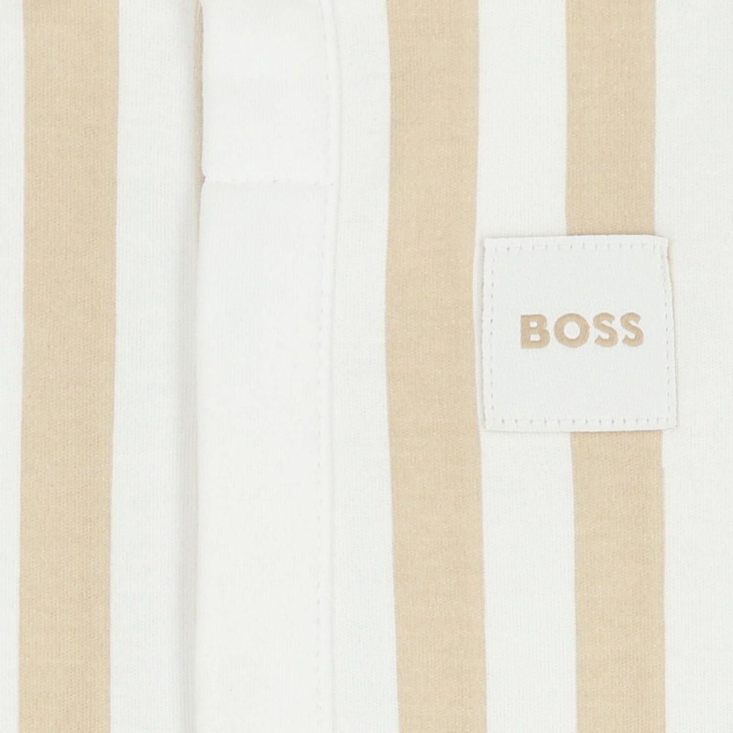 BOSS Baby Boys Beige & White Striped Logo Romper