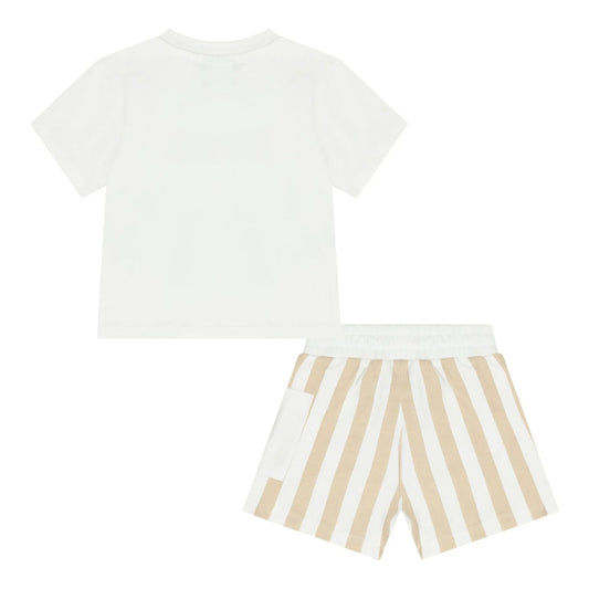 BOSS Baby Boys White & Beige Logo Shorts Set
