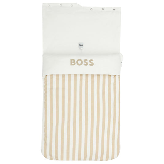 BOSS Baby Boys White & Beige Striped Logo Nest