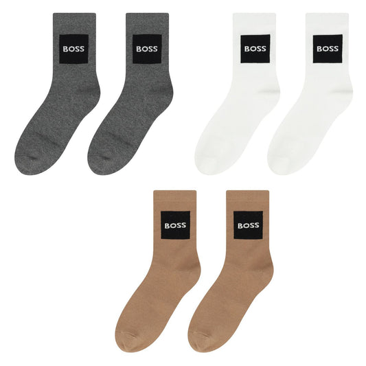BOSS Boys Grey, White & Beige Logo Socks ( 3-Pack )