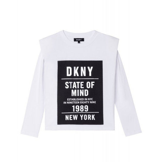 DKNY Girls Long Sleeve White Logo T-Shirt