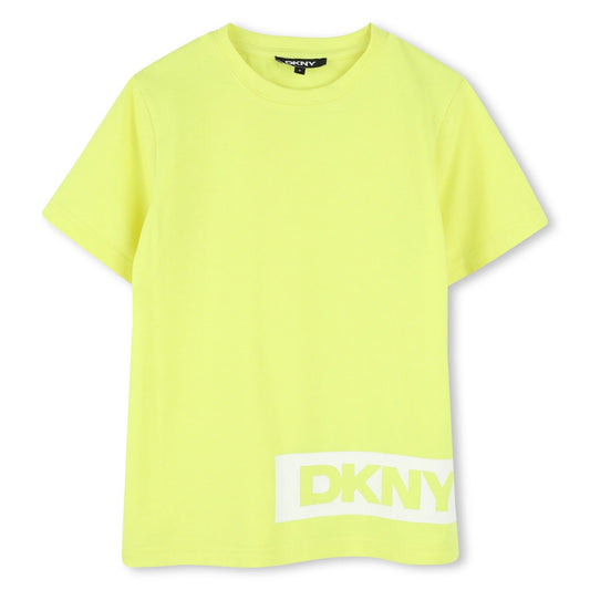 DKNY Boys Short Sleeved Manches Courtes Lime Green Logo T-Shirt