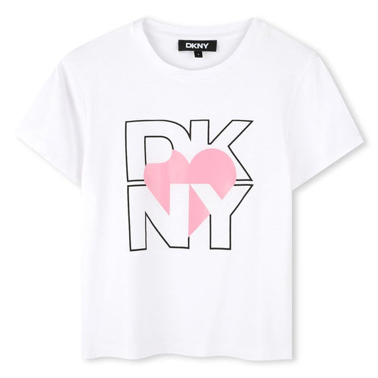 DKNY Girls Short Sleeved White Logo T-Shirt