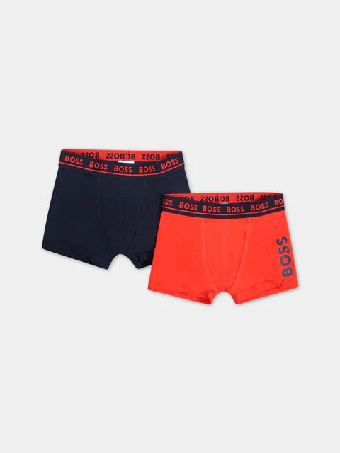BOSS Boys Red & Navy Boxers (Pack of 2)