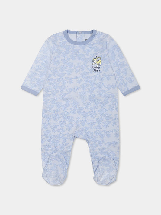 KENZO KIDS Light Blue Babygrow for Baby Boy with Tiger Print