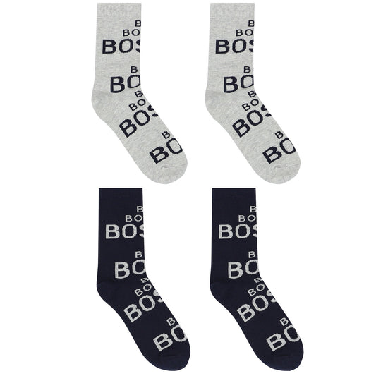 BOSS Boys Navy & Grey Logo Socks ( 2-Pack )