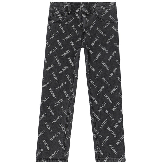 KENZO KIDS Girls Dark Grey Logo Denim Pants