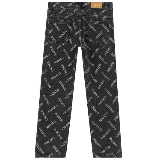 KENZO KIDS Girls Dark Grey Logo Denim Pants
