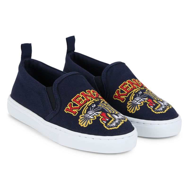 KENZO KIDS Unisex Embroidered Tiger Slip-On Blue Sneakers