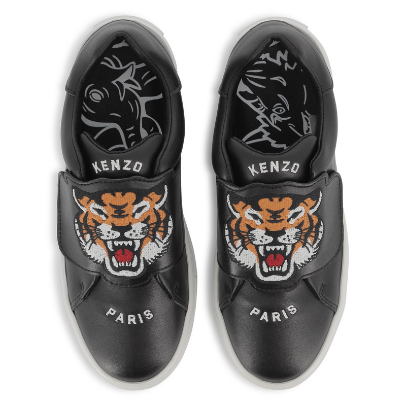 KENZO KIDS Unisex Black Leather Hook & Loop Trainers