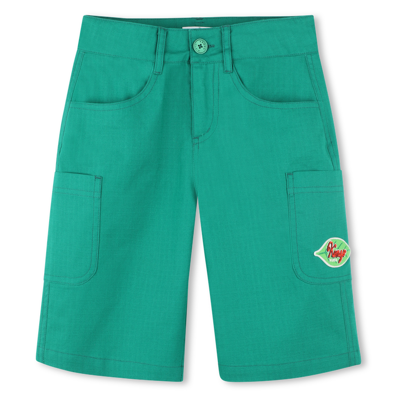 KENZO KIDS Boys Green Cotton Bermuda cargo shorts