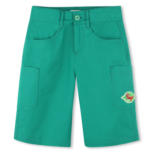 KENZO KIDS Boys Green Cotton Bermuda cargo shorts
