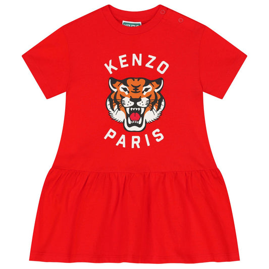 KENZO KIDS Younger Girls Red Tiger Logo Dress