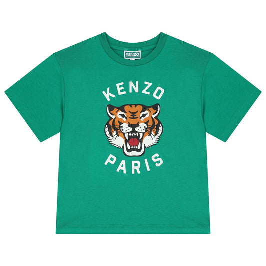 KENZO KIDS Boys Green Tiger T-Shirt