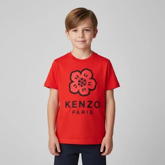 KENZO K61507/968 KIDS Red Logo Flowers T-Shirt