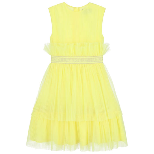 KARL LAGERFELD Girls Yellow Pleated Tulle Dress