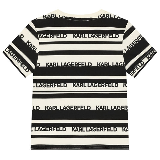 KARL LAGERFELD Boys Ivory & Black Striped Logo T-Shirt