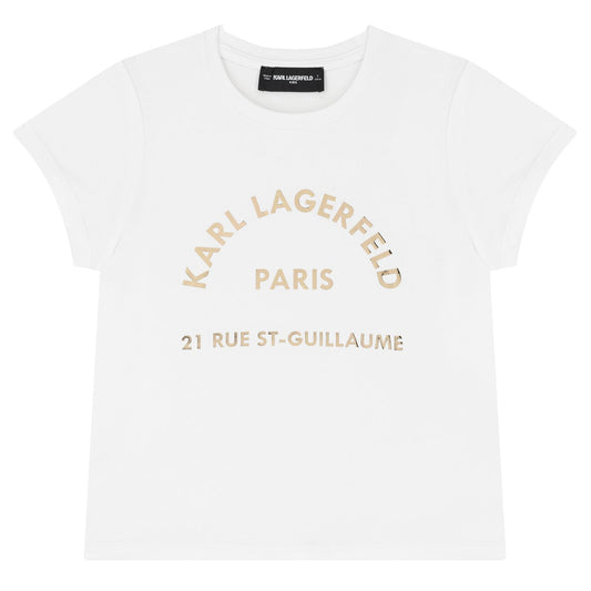 KARL LAGERFELD Girls White & Gold Logo T-Shirt