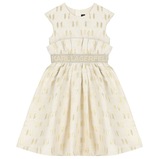 KARL LAGERFELD Girls Ivory and Gold Logo Dress