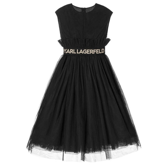 KARL LAGERFELD Girls Black Logo Tulle Dress