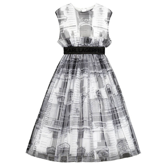 KARL LAGERFELD Girls White & Black Tulle Dress