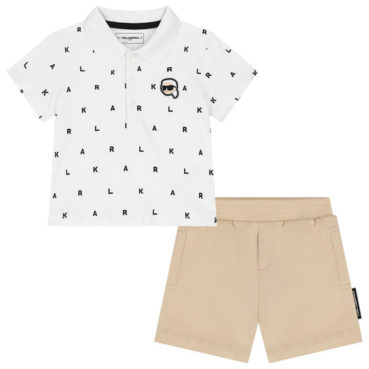 KARL LAGERFELD Boys White & Beige Logo Shorts Set