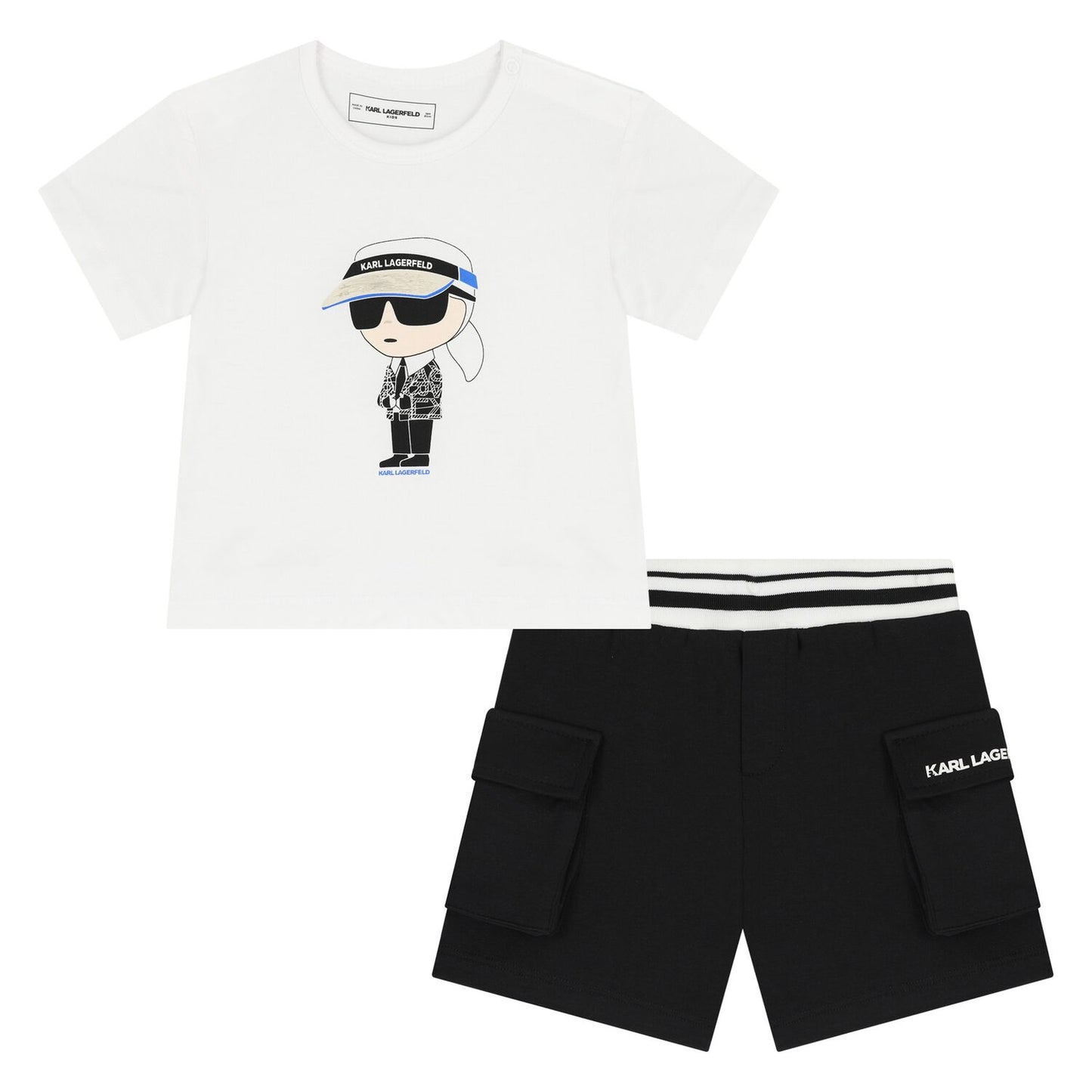 KARL LAGERFELD Boys White & Black Ikonik Shorts Set
