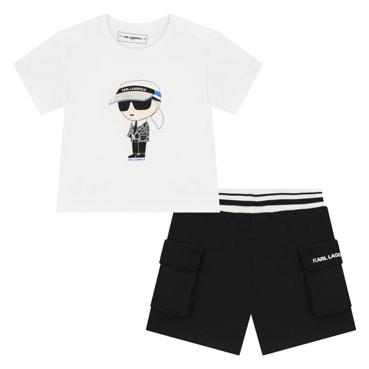 KARL LAGERFELD Boys White & Black Ikonik Shorts Set