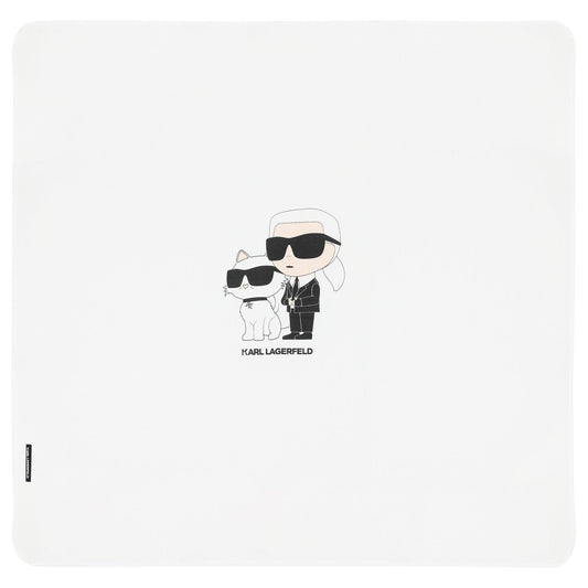 KARL LAGERFELD White Ikonik Logo Baby Blanket