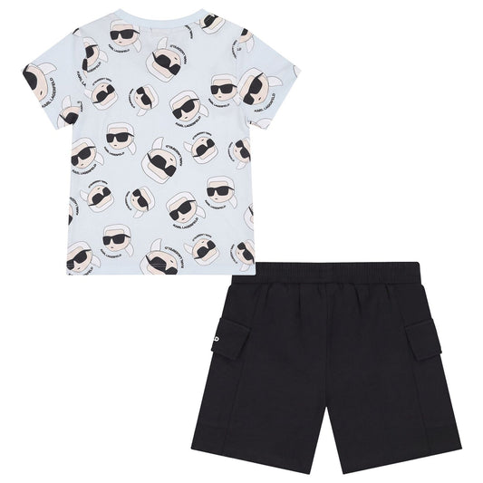 KARL LAGERFELD Boys Pale Blue & Black Ikonik Shorts Set