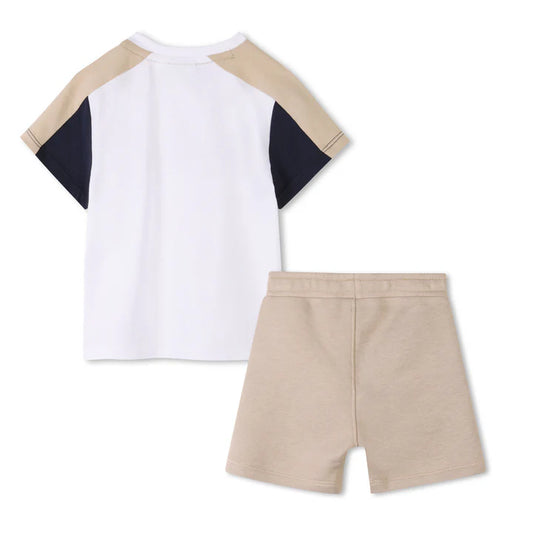 BOSS Younger Boys White & Beige Shorts Set