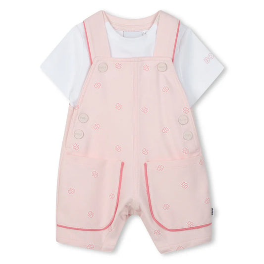 BOSS Baby Girls Pale Pink Dungarees T-Shirt Set