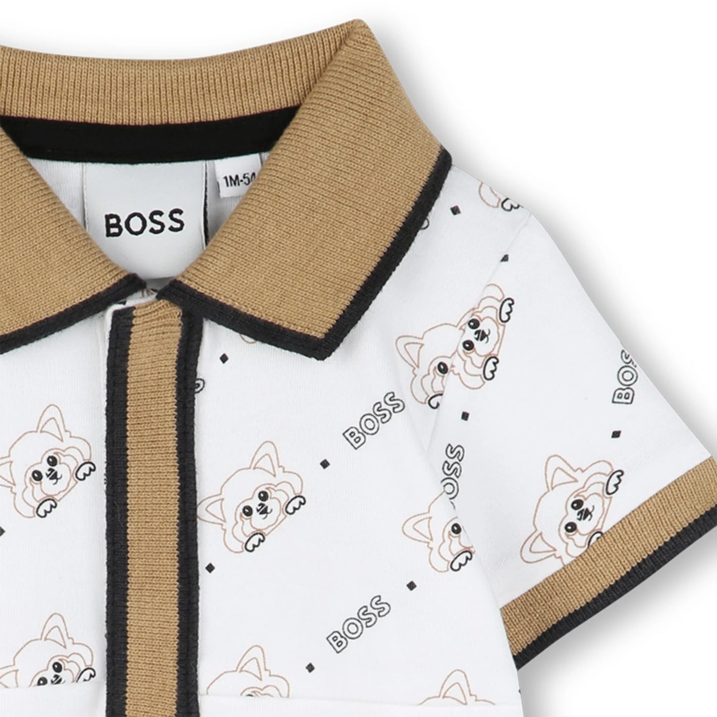 BOSS Baby Boys White/Beige Interlock Short Dungarees