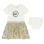 MICHAEL KORS Girls White/Gold Short Sleeved Logo Dress + Panty