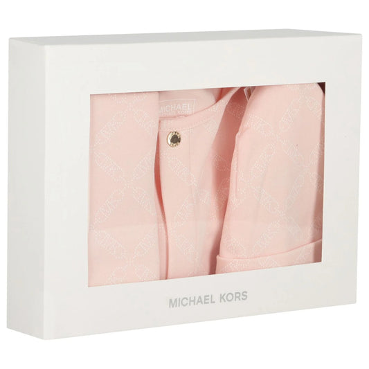 MICHAEL KORS R30503/46M Baby Girls Pink Logo Babygrow Gift Set