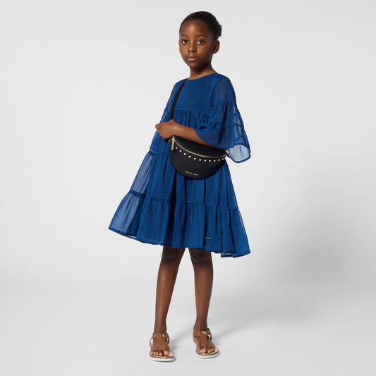 MICHAEL KORS Girls Navy Blue Logo Tiered Dress