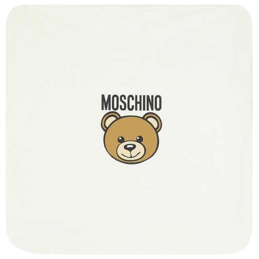 MOSCHINO Unisex Ivory Teddy Bear Logo Baby Blanket
