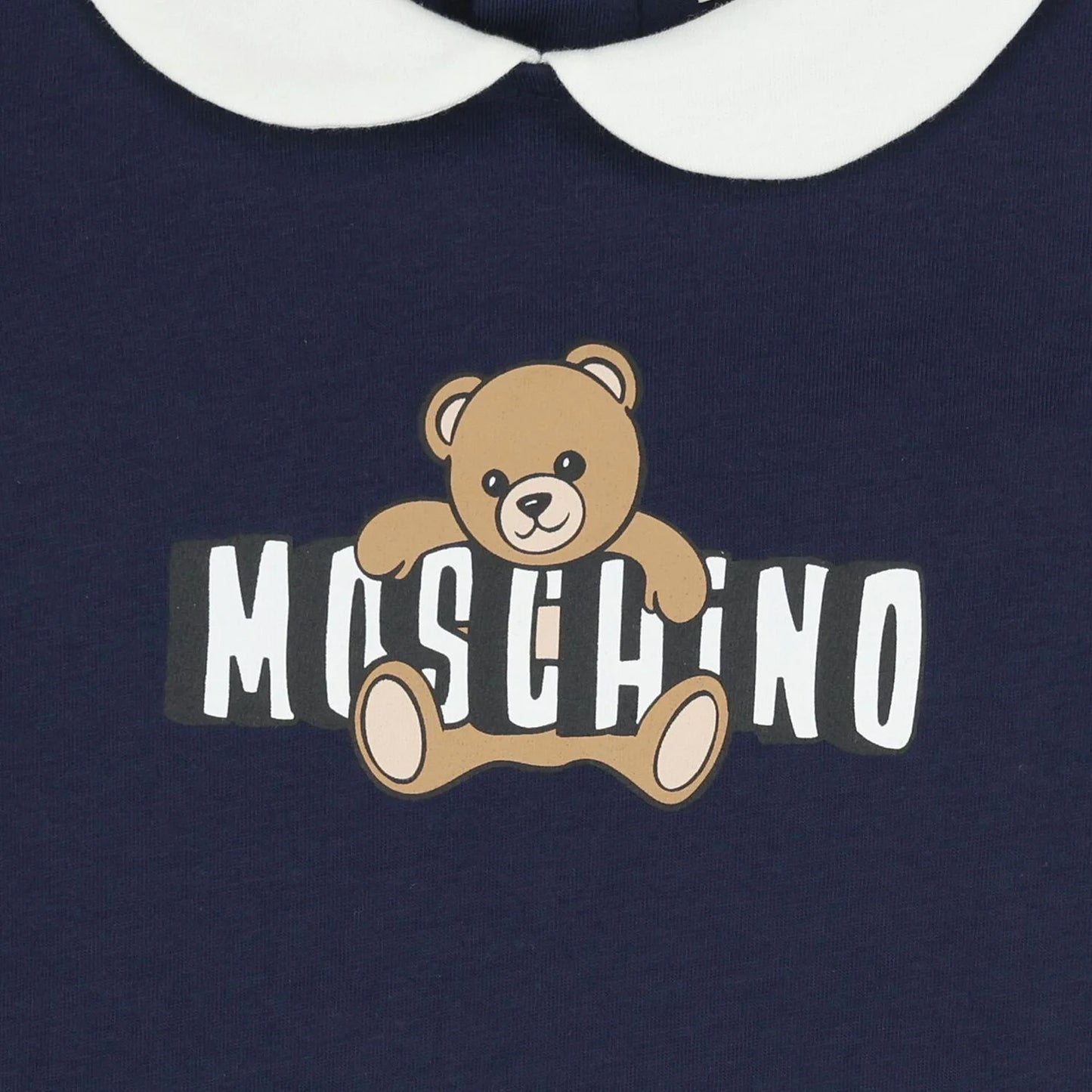 MOSCHINO Navy Blue Teddy Bear Logo Baby Romper