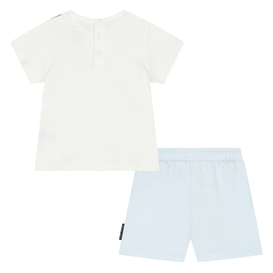 MARC JACOBS Younger Boys White & Baby Blue Logo Shorts Set