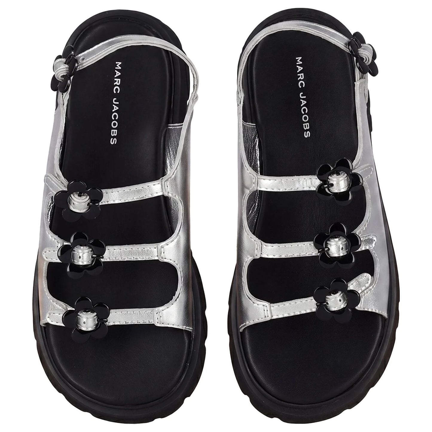MARC JACOBS Girls Silver Logo Floral Sandals