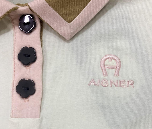 AIGNER Younger Girls Ivory & Brown Logo Dress