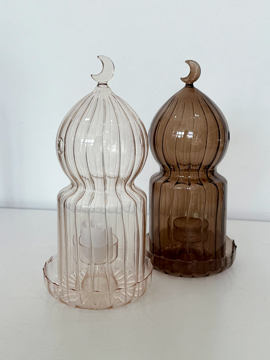 Moon Glass Lantern - Light brown