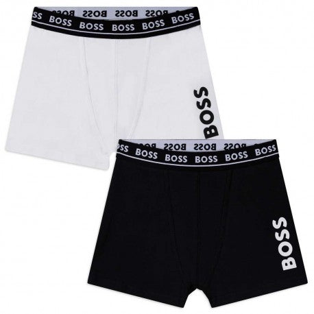BOSS Boys White & Navy Boxers (Pack of 2)